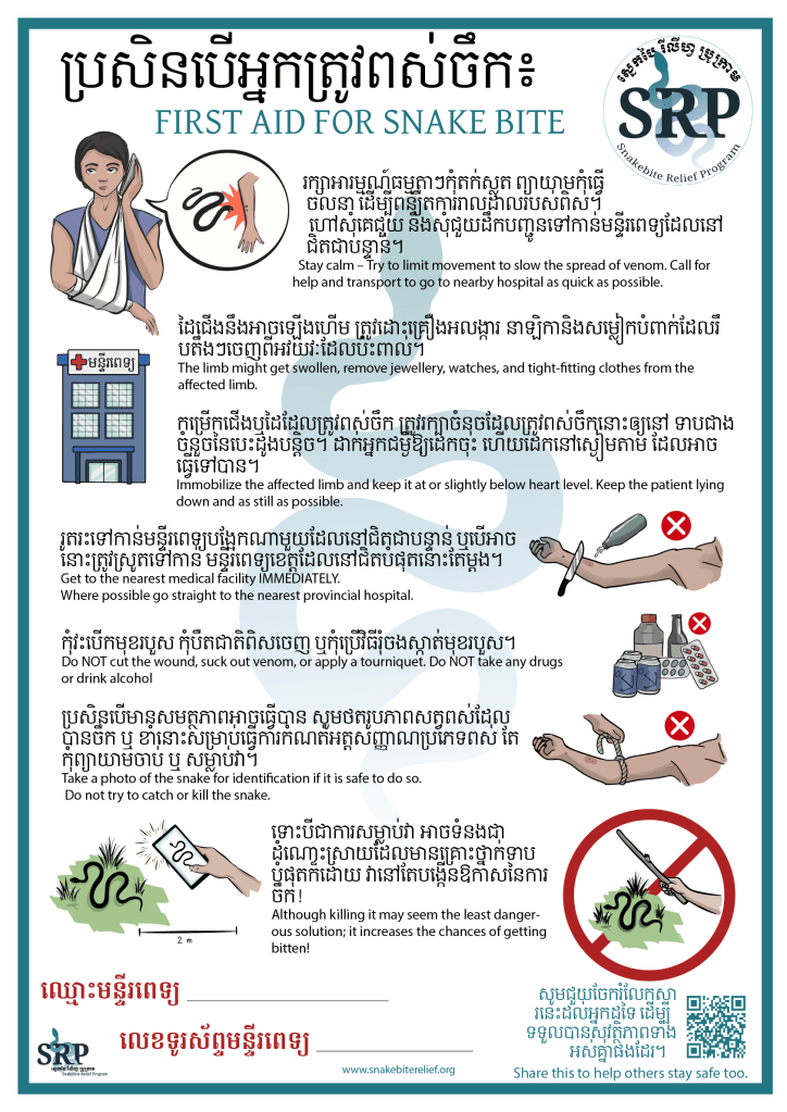First aid Snakebite Cambodia Poster in Khmer and English
